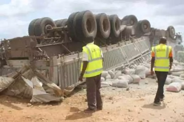 Truck conveying cement somersaults on Zamfara-Sokoto highway